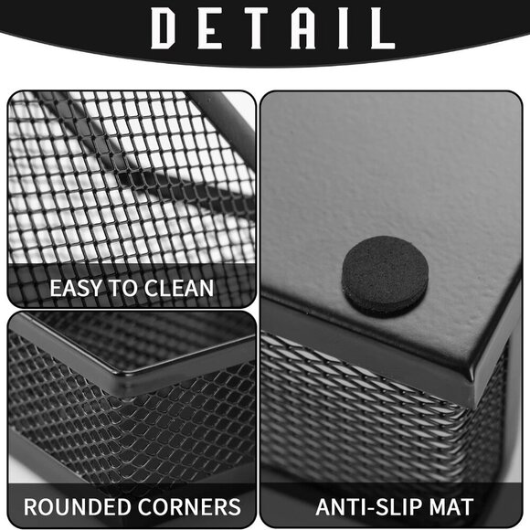 Desk Organizers Mesh Pencil Holder,3 Compartments Black Mesh Pen Holder Storage - Picture 4 of 7